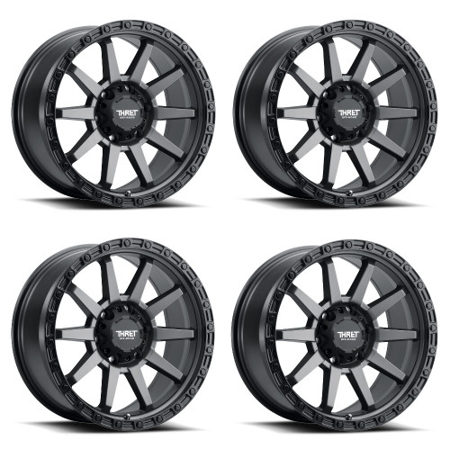 Set 4 20" Thret Offroad 706 Freeze Grey Matte Black Lip 20x9 Wheels 8x6.5 18mm Rims