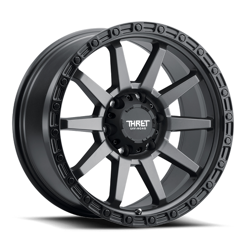 18" Thret Offroad 706 Freeze Satin Grey Matte Black Lip 18x9 Wheel 6x5.5 18mm Rim
