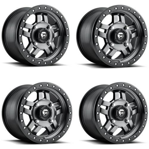 Set 4 15" Fuel UTV D558 Anza 15x7 4x156 Gunmetal Black Bead Ring Wheels 38mm Rim
