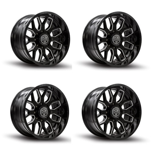 Set 4 22" Thret Offroad 901 Monarch Gloss Black Milled 22x12 Wheels 8x6.5 -51mm Rims