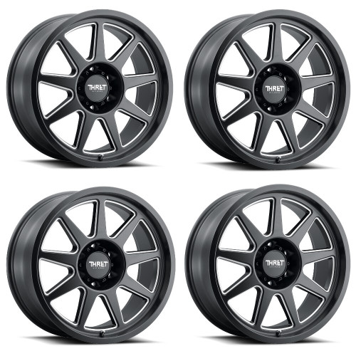 Set 4 20" Thret Offroad 705 Flood Satin Black Milled 20x10 Wheels 8x6.5 0mm Rims