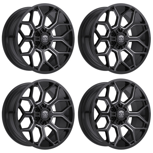 Set 4 22" Edge Off Road 302BM Gloss Black Milled Wheels 22x12 6x135 6x5.5 -44mm Lifted Truck SUV Rims