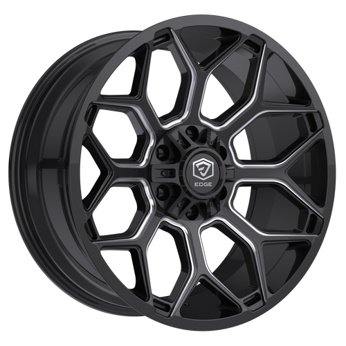 Set 4 22" Edge Off Road 302BM Gloss Black Milled 22x12 5x5 5x5.5 -44mm Wheels