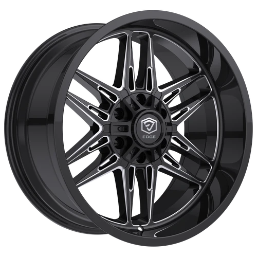 Set 4 22" Edge Off Road 303BM Gloss Black Milled Wheels 22x12 6x135 6x5.5 -44mm Lifted Truck SUV Rims