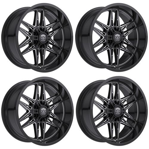Set 4 22" Edge Off Road 303BM Gloss Black Milled Wheels 22x12 5x5 5x5.5 -44mm Rims