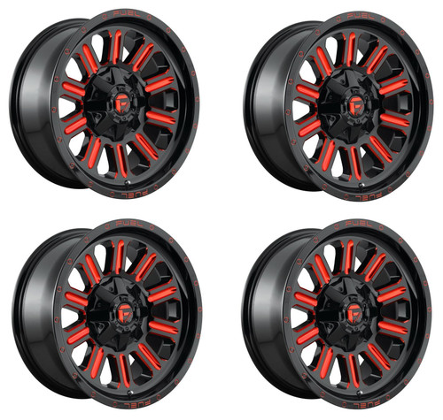 Set 4 18" Fuel D621 Hardline 18x9 5x4.5 5x5 1mm Black Red Tinted Clear Wheels