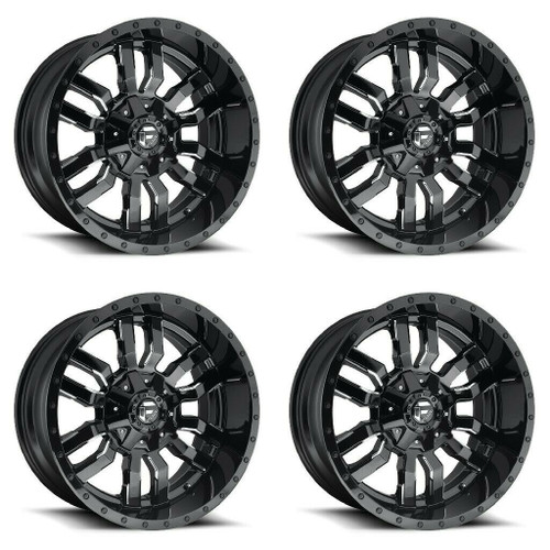 Set 4 Fuel D595 Sledge 18x9 6x135 6x5.5 Gloss Black Milled Wheels 18" -12mm