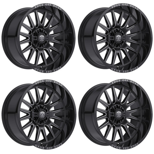 Set 4 20" Edge Off Road 305BM 20x10 8x6.5 -12mm Wheels Gloss Black Milled Rims