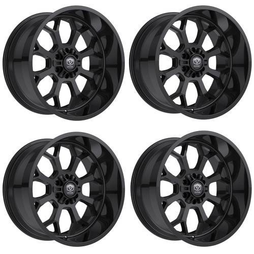 Set 4 20" Edge Off Road 301B 20x9 5x5 5x5.5 0mm Gloss Black Wheels Truck Rims