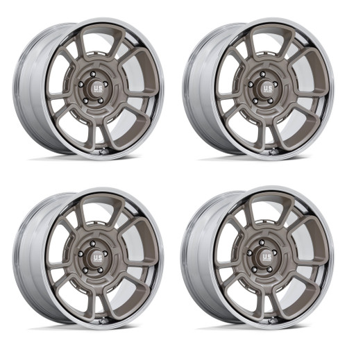 Set 4 22" US Mag UC147 Flagstaff 22x9 5x5 0mm Wheels Pewter W/ Chrome Lip Rims