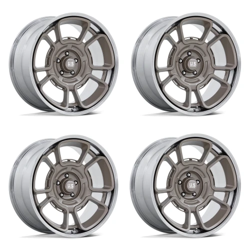 Set 4 20" US Mag UC147 Flagstaff 20x8.5 5x5 1mm Wheels Pewter W/ Chrome Lip Rims Classic Truck SUV Wheels