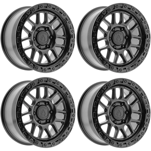 Set 4 18" Arena A119 Boost 18x9 5x5 0mm Satin Black Gloss Black Lip Truck Wheels Rims