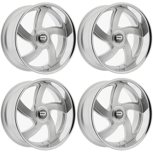 Set 4 24" Dazz D105 Bussin 24x10 5x4.75 0mm Silver Brushed Chromed Steel Lip Rim Premium Car Street Wheels