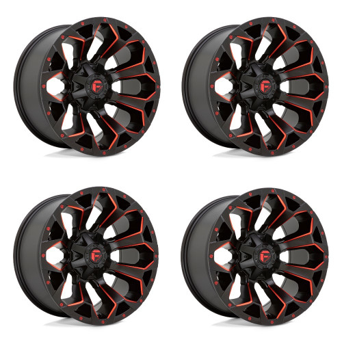 Set 4 20" Fuel D787 Assault 20x10 6x135 6x5.5 Black Red Milled Wheels -22mm Rims