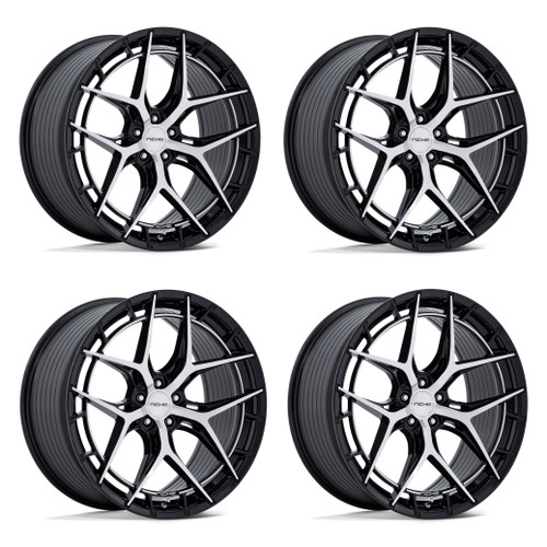 Set 4 22" Niche NC286 Riviera 22x9 5x112 20mm Gloss Black Machined Face Wheels