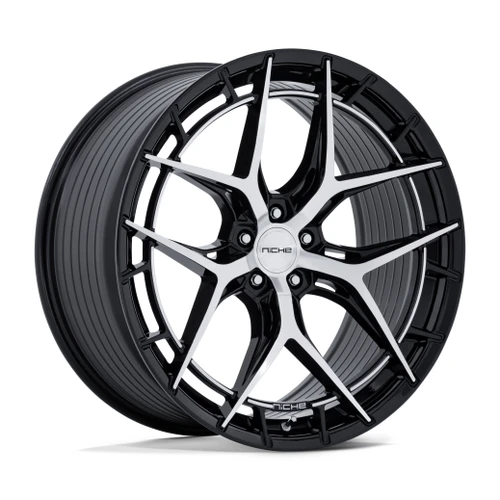 Set 4 22" Niche NC286 Riviera 22x9 5x120 27mm Gloss Black Machined Face Wheels