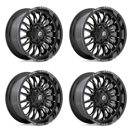 Set 4 20" Fuel D795 Arc 20x10 6x135 6x5.5 -18mm Gloss Black Milled Lifted Wheels