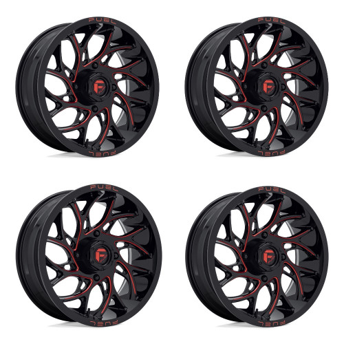 Set 4 20" Fuel UTV D779 Runner UTV 20x7 4x137 Gloss Black Milled Red Wheels 13mm