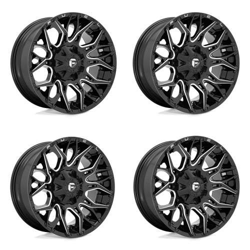 Set 4 22" Fuel D769 Twitch 22x10 8x6.5 Glossy Black Milled Wheels -18mm Rims