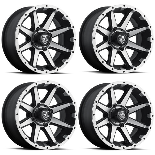 Set 4 Fairway Alloys FA135 Rebel 12x6 4x4.0 Machined Black Wheels 12" -23mm