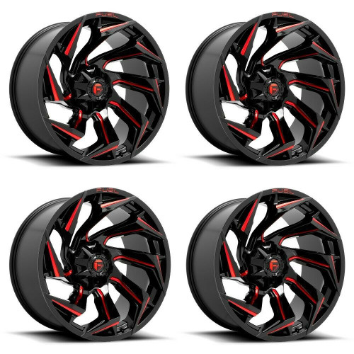 Set 4 Fuel  D755 Reaction 22x10 6x135 6x5.5 Black Milled Red Tint Wheels 22"
