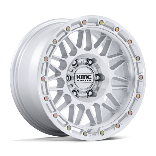 17" KMC KM555 Attack 17x8.5 6x5.5 -10mm Gloss Silver Machined Face Offroad Wheel Lifted Truck SUV Rim