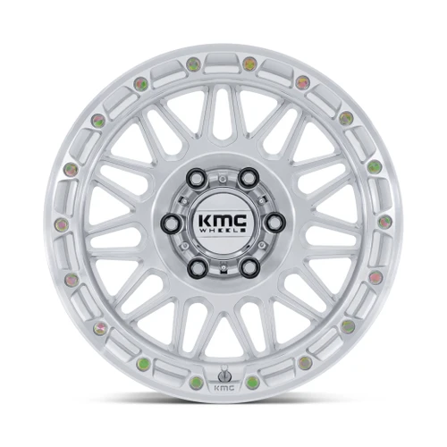 17" KMC KM555 Attack 17x8.5 6x5.5 -10mm Gloss Silver Machined Face Offroad Wheel Lifted Truck SUV Rim