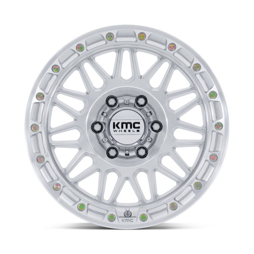 17" KMC KM555 Attack 17x8.5 6x5.5 0mm Gloss Silver Machined Face Truck SUV Wheel Offroad Rim
