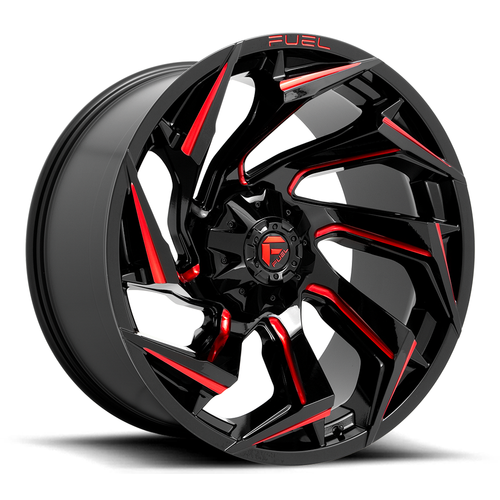 Set 4 18" Fuel  D755 Reaction 18x9 8x180 Gloss Black Milled Red Tint Wheels 1mm