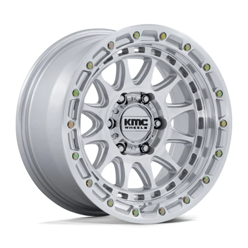 17" KMC KM556 Crux 17x8.5 6x135 0mm Gloss Silver W/ Machined Face Truck SUV Rim Offroad Wheel