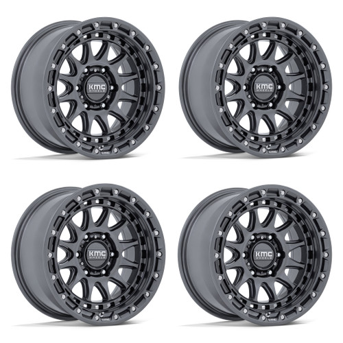 Set 4 17" KMC KM556 Crux 17x8.5 6x135 0mm Gloss Gunmetal Offroad Truck SUV Rims Wheels