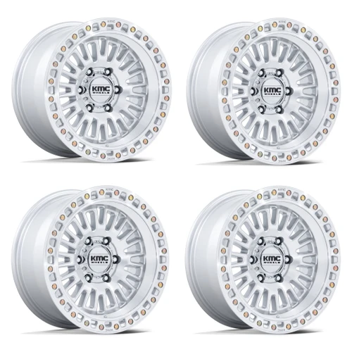 Set 4 17" KMC KM554 Aztec 17x8.5 6x5.5 25mm Silver Machined Face Truck SUV Rims Offroad Wheels