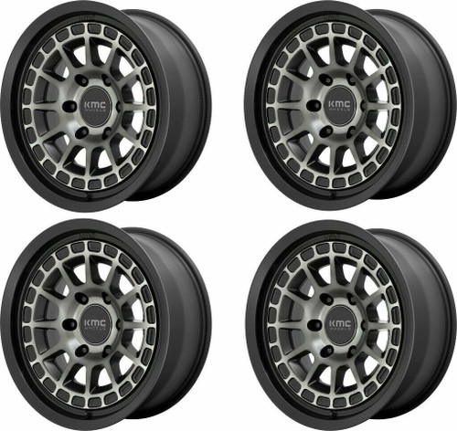 Set 4 17" KMC KM719 Canyon 17x8 5x4.5 Satin Black Gray Tint Wheels 35mm Rims