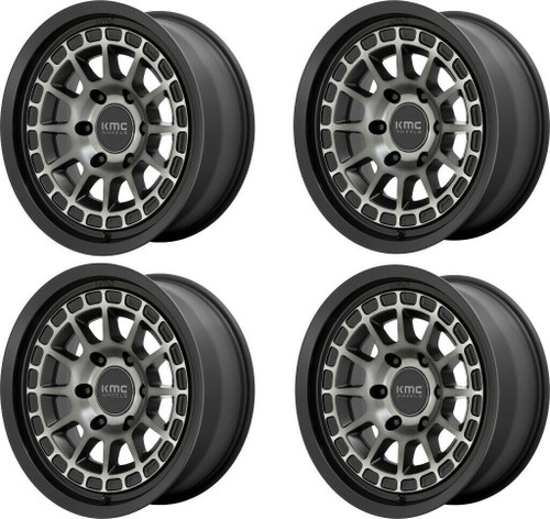 Set 4 KMC KM719 Canyon 17x8.5 5x5 Satin Black With Gray Tint Wheels 17" 0mm Rims
