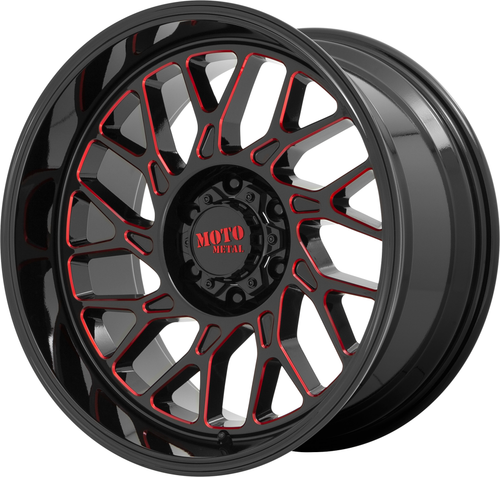 Set 4 Moto Metal MO805 20x10 8x6.5 Gloss Black Milled Red Tint Wheels 20" -18mm