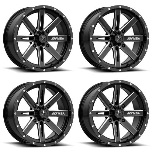 Set 4 14" MSA Offroad M41 Boxer 14x7 4x137 Black Milled Wheels 10mm Rims