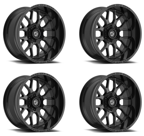 Set 4 20" Gear Off Road 763B Raid Gloss Black 20x9 Wheels 5x5 00mm For Jeep Rims