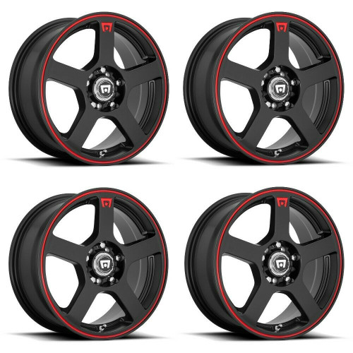 Set 4 Motegi MR116 FS5 16x7 5x112 5x4.5 Black Red Racing Stripe Wheels 16" 40mm