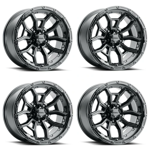 Set 4 17" Ultra 125BK Warmonger 5 Gloss Black 17x9 Wheels 5x5.5 -12mm Lifted Rim