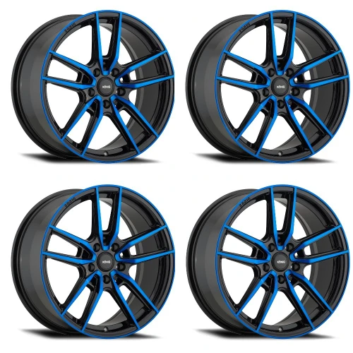 Set 4 18" Konig 55BB Myth gloss black with blue tinted clear-coat 18x8 Wheels 5x108 +43mm