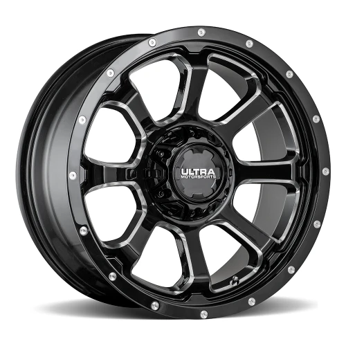 17" Ultra 219BM Nemesis Gloss Black Milled 17x9 Wheel 6x135 6x5.5 18mm Rims