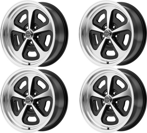 Set 4 American Racing Vintage VN501 500 Mono Cast 15x7 5x4.75 0mm Black Machine