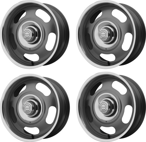 Set 4 17" American Racing VN506 17x7 5x4.75 5x5 0mm Mag Gray Center Polished Rim