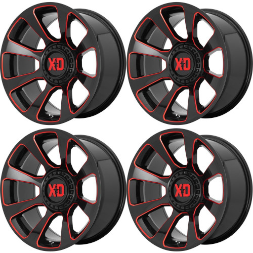 Set 4 XD XD854 Reactor 20x10 5x5 5x5.5 Black Milled Red Tint Wheels 20" -18mm