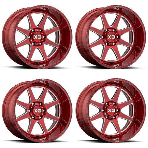 Set 4 XD XD844 Pike 20x9 6x135 Brushed Red Milled Accent Wheels 20" 0mm Rims
