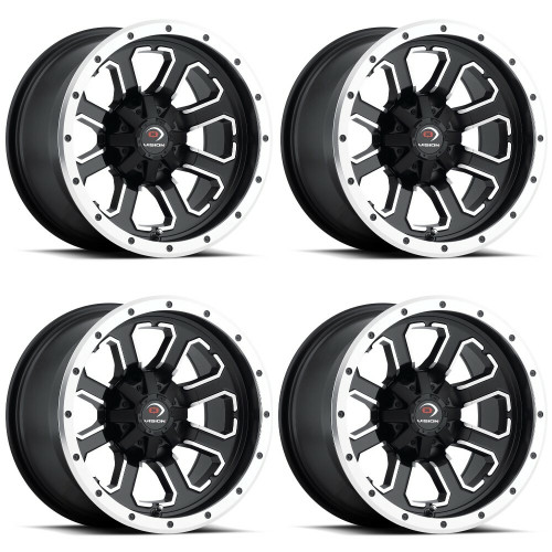 Set 4 12" Vision ATV 548 Commander Black Machined Wheels 12x7 4x110 Rims 2.5mm