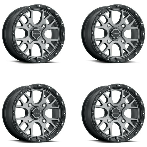Set 4 15" Vision 545 Rocker UTV Satin Grey 15x7 Wheels 4x110 13mm Rims