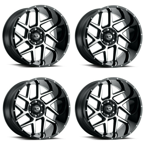Set 4 22" Vision 360 Sliver Gloss Black Machined Face Wheels 22x12 5x5 -51mm Rim