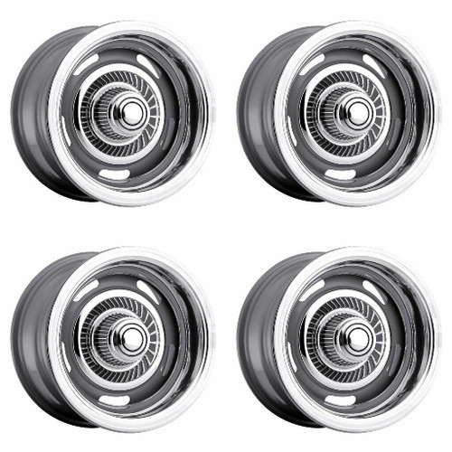 Set 4 15" Vision American Muscle 55 Rally Silver Wheels 15x7 5x4.75 Rims 6mm