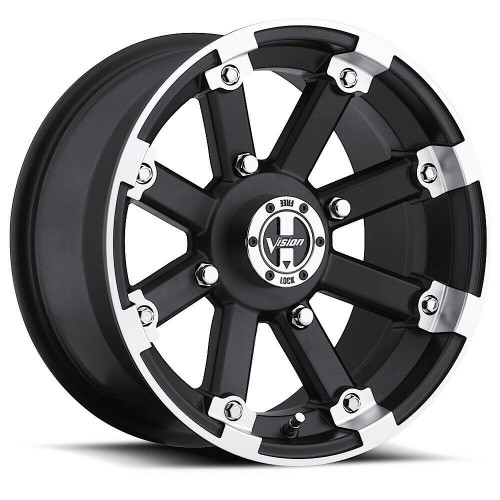 15" Vision ATV 393 Lockout Matte Black Machined Lip Wheel 15x7 4x110 Rim 2.5mm